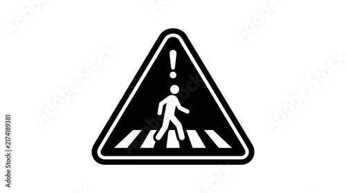 Pedestrian crossing warning road sign icon.