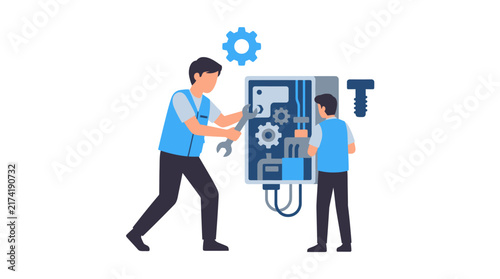 Professional Technicians Performing Mechanical Repair and System Maintenance