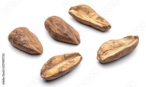 Five Dried Brown Sea Cucumbers On White Backgrounds