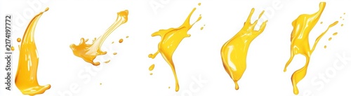 Five Dynamic Yellow Liquid Splashes On White Background