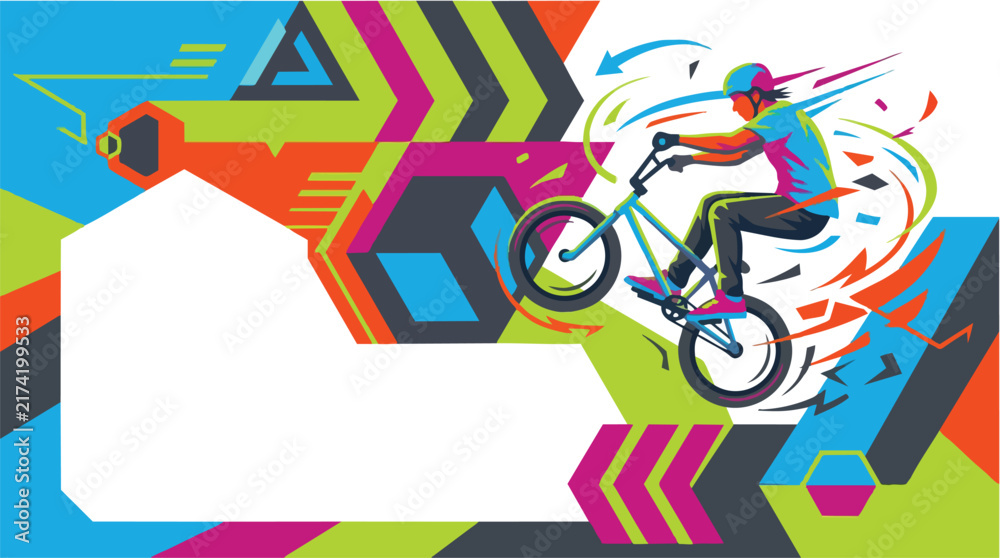 Obraz premium A vibrant stylized illustration of a BMX rider performing a trick.