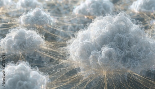 Fluffy white clouds with delicate golden threads soft