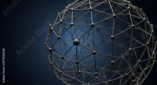 A 3D render of a geometric sphere structure representing a network or connection concept.
