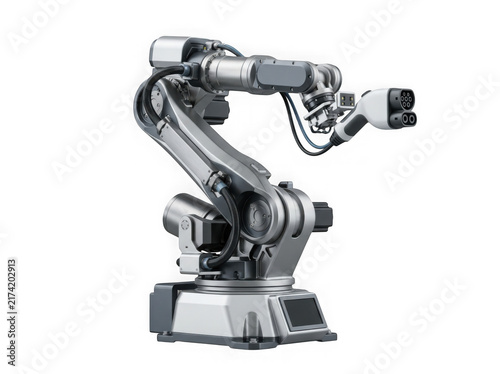 industrial robotic arm automation manufacturing machine equipment isolated on transparent background