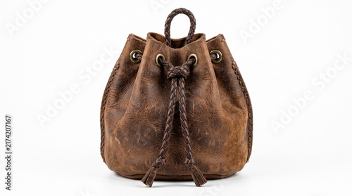 brown bag purse handbag crossbody shoulder bucket small mini cynch cinch tie rope braid braided handle strap brass hardware eyelets grommets distressed hide skin suede nubuck tan