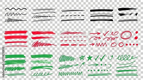 Hand drawn colorful underline stroke marker set