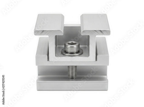 metal solar panel mounting mid clamp installation hardware accessory isolated on transparent background