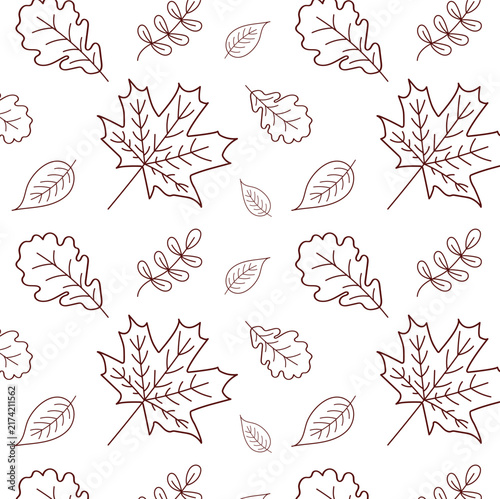Seamless autumn leaves pattern in outline style. Botanical design for fabric, wallpaper, packaging and stationery