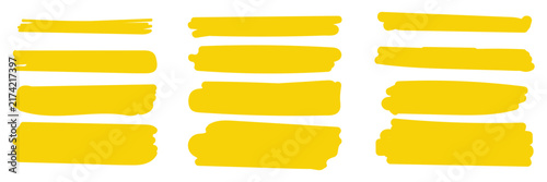 Yellow marker highlight text line set hand drawn stroke brush pen underline for banner note memo vector design