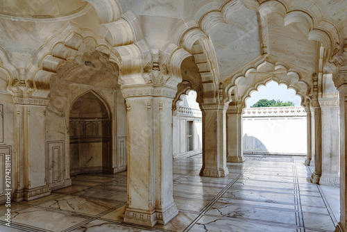 India. Uttar Pradesh. Agra. Agra Fort. Inside the Nagina Masjid, or Pearl Mosque, made of white marble