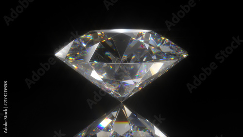 Cuadro en lienzo Brilliant cut diamond with facets reflecting rainbow light, centered against a pure black background