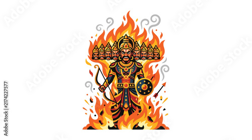 Ten headed Ravana demon king illustration.