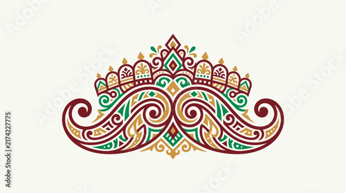 Colorful Indian ornamental mustache motif with intricate ethnic patterns.