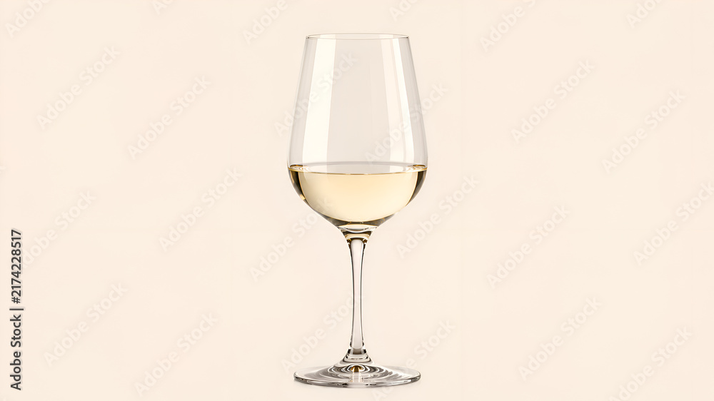 Fototapeta premium Elegant White Wine in Clear Glass on a Soft Cream Background