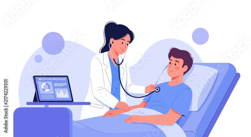 Medical Professional Examining Patient's Vital Signs and Recovery Trends in Modern Healthcare