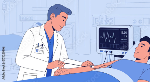 Medical Professional Examining Patient's Vital Signs At Hospital with Advanced Equipment