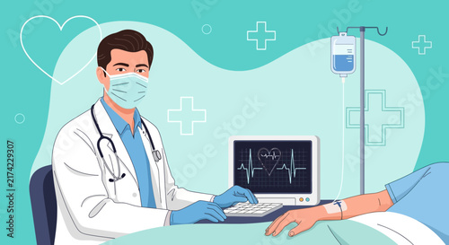 Medical Professional Examining Patient's Vital Signs and Providing Necessary Healthcare Illustration