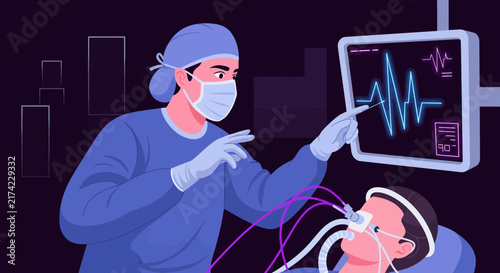 Medical Professional Examining Patient's Vital Signs Displayed on a Monitor in Hospital Setting