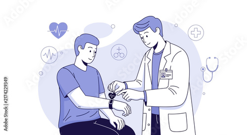 Medical Professional Examining Patient's Vital Signs Illustrated With Health Monitoring Device