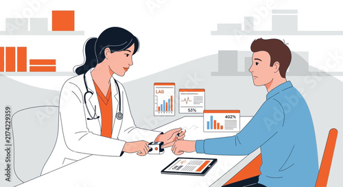 Medical Professional Examining Patient's Vital Signs in a Clinic Setting Illustration