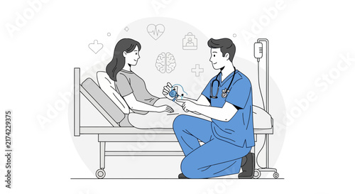 Medical Professional Examining Patient's Vital Signs in a Hospital Room Setting
