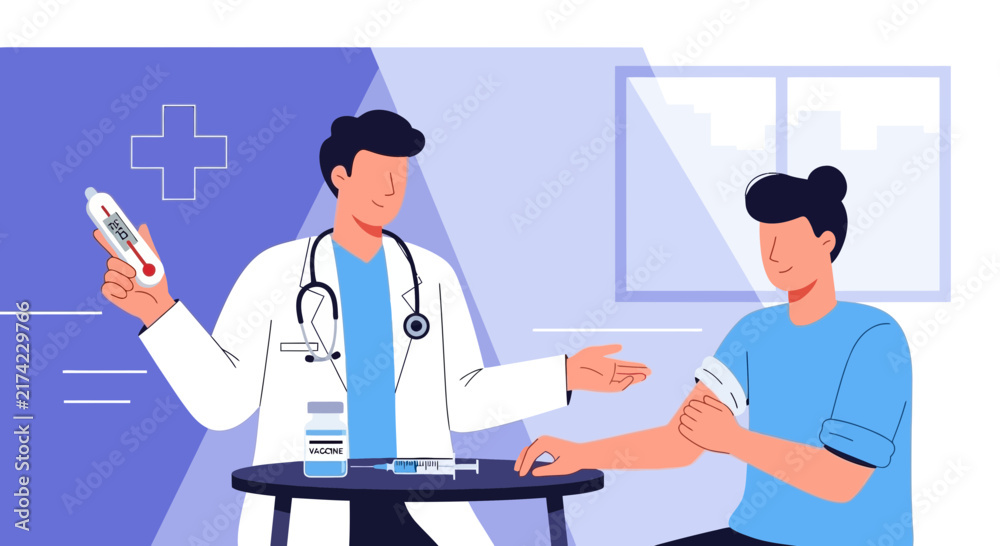 Fototapeta premium Medical Professional Examining Patient Ready to Receive Vaccine Shot In Clinic Setting