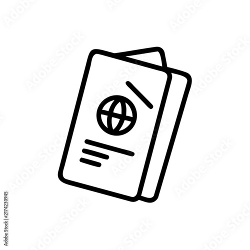 Passport travel document icon black white line identity card.