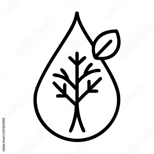 Water drop with tree branch line icon for eco friendly logo.