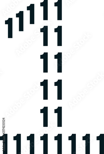 Abstract Upward Arrow Symbol Made of Number One Digits, Minimalist Geometric Design. Geometric Up Arrow Created with Repeated Number One Digits