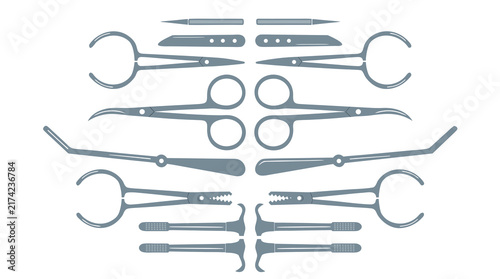 Professional surgical tools and medical equipment vector collection for surgery