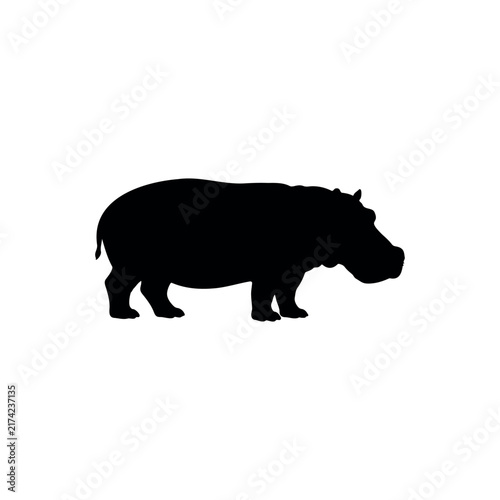 African hippo silhouette icon vector illustration on white background.