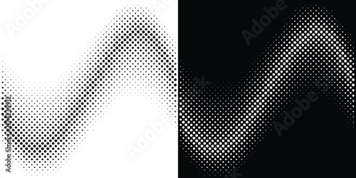 Curve half tone circle dots wave background. Wavy halftone pattern. Abstract wave texture. Vector illustration.