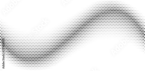 Curve half tone circle dots wave background. Wavy halftone pattern. Abstract wave texture. Vector illustration.