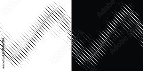 Curve half tone circle dots wave background. Wavy halftone pattern. Abstract wave texture. Vector illustration.