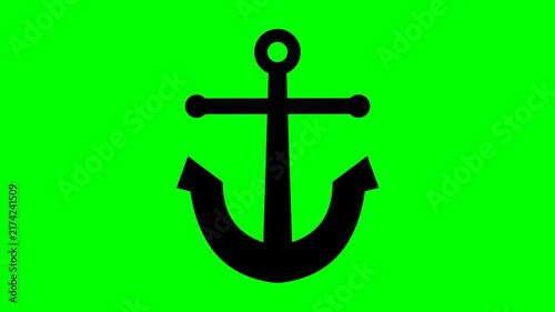 Black Silhouette Nautical Anchor Swinging on Green Screen Background for Chroma Key Editing Projects
