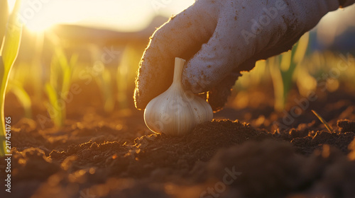 Hand gently places a seedling into.