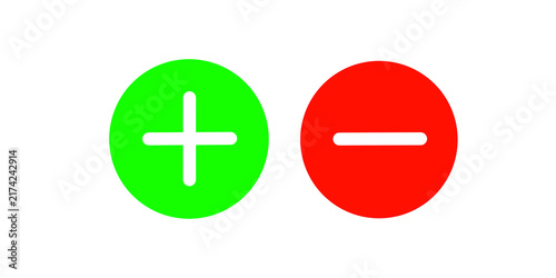 Obraz na płótnie Positive plus and negative minus signs inside green and red circles