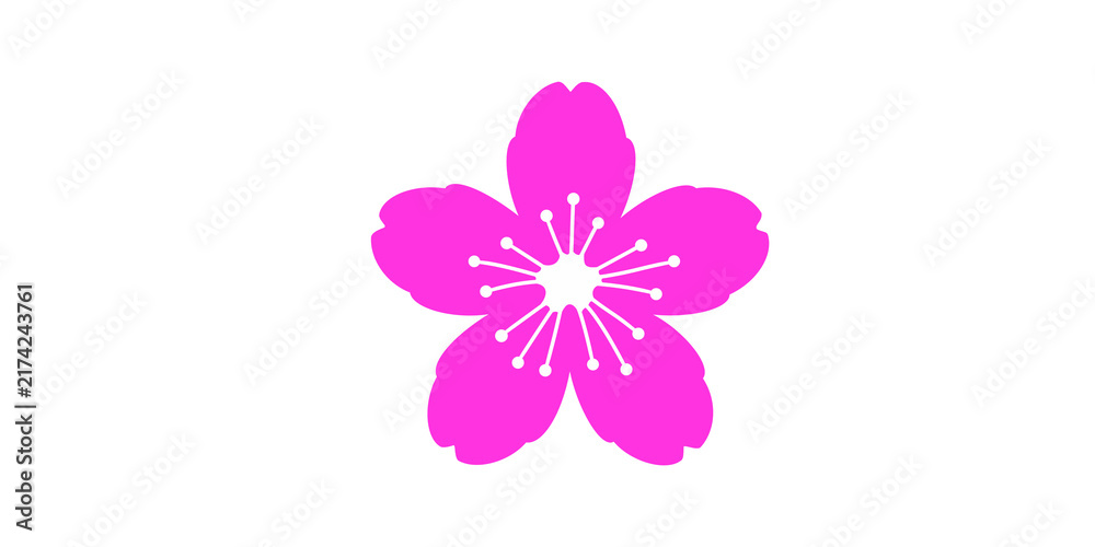 Fototapeta premium Pink cherry blossom flower icon for spring designs and decorations.