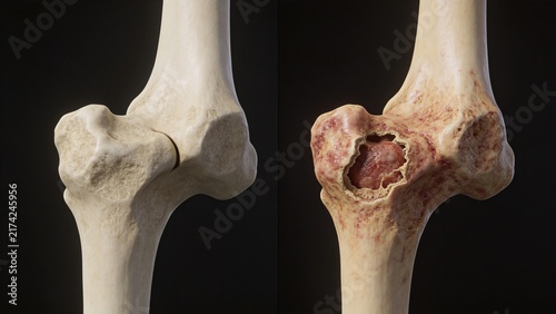 Bone Cancer: Malignant Tumor Lesion of Human Bone Tissue, 3D Medical Anatomical Illustration of Skeletal System Organ