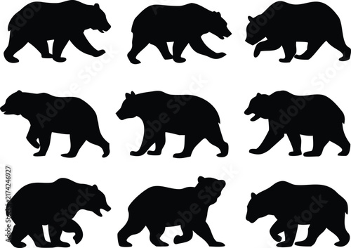 Set of silhouettes of animals, eight pcs on a white background