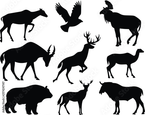 Farm animals silhouettes set on a white background