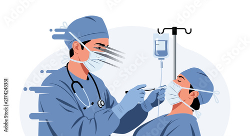 Medical Procedure Illustration: Surgeon Performing Operation in an Operating Room Setting