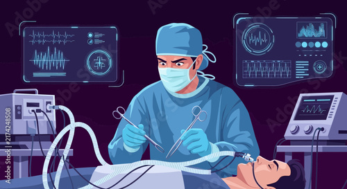 Medical Procedure Illustration: Surgeon Performing Operation in a Clinic Setting