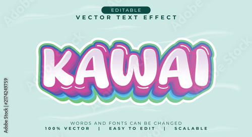 Cute Pink and Purple Kawaii Style Bubble Text Effect Vector