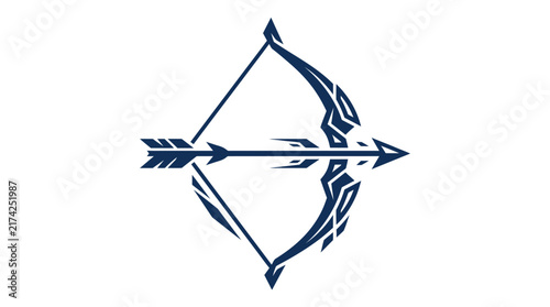 Stylized tribal archer bow and arrow icon vector illustration.