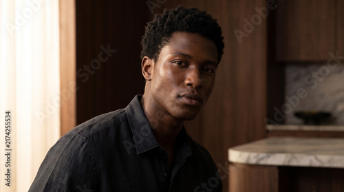Cinematic Portrait of African American Man Illuminated by Soft Shadow