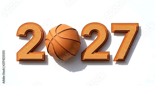 2027 year with basketball ball isolated on white background