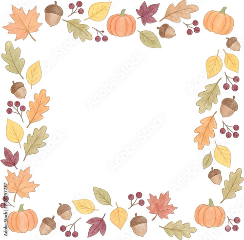 Fall Autumn Watercolor Frame Border Cute Hand Drawn Illustration