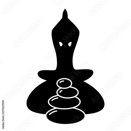 Yoga silhouette meditation vector shape features simple stacked stone. It represents creative spa massage.