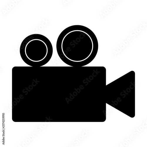 Vintage movie film camera black vector silhouette icon